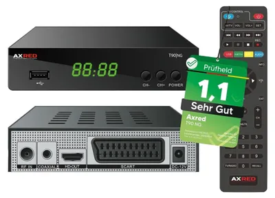 Produktbild von AXRED T90 HD DVBT2 Receiver mit PVR Aufnahmefunktion, DVBT Reciever für DVB-T & DVB-T2 Antennen, DVB T Receiver für TV Fernseher Radio DVB T2 Antenne, HDMI SCART USB
