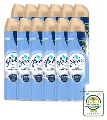 Image de 12 sprays d'ambiance Glade, parfum "Clean Linen", 300 ml, lot de 12