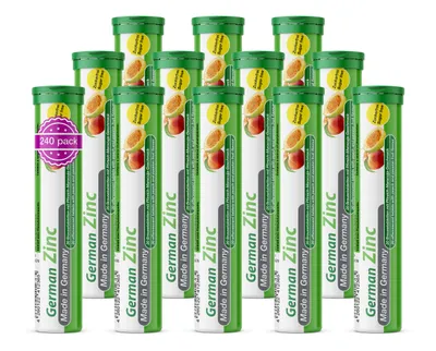 Produktbild von German Zink Brausetabletten 12x20 Stk. Pfirsich-Maracuja Geschmack - 5 mg Zink Zuckerfrei - T&D Pharma – Germany