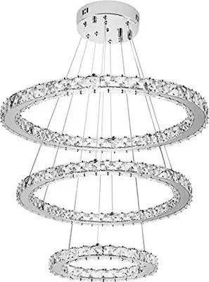 Produktbild von TRMLBE 72W Luxus Modernen Kristall Anhänger Kronleuchter Pendelleuchte Führte Deckenleuchte mit zwei Ring (72W Dimmbar)