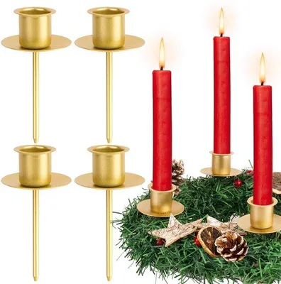 Image de Lot de 4 supports de couronne de l'Avent en métal, bougeoirs pour bougies cylindriques, décoration de Noël