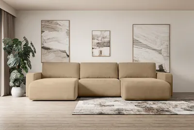 Produktbild von ALTDECOR Ecksofa mit Schlaffunktion und Bettkasten Corner Sofa Eckcouch Couch U-Form universal, links/rechts angeordnet Schlafcouch Ausziehbar Wohnlandschaft Schlafsofa KLEEA-U - 347x143x83cm Beige