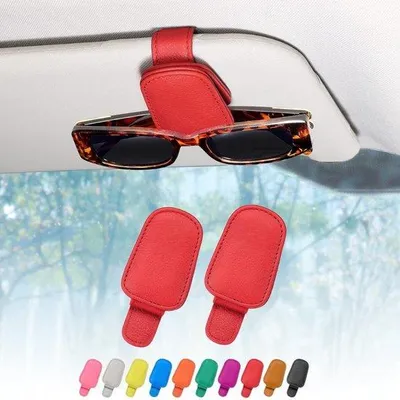 Produktbild von Famanu Sonnenbrillenhalter für Auto-Sonnenblende, Set von 2 magnetischen Brillenclips, Rot