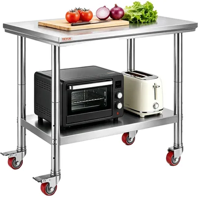 Immagine prodotto di Tavolo da ristorazione in acciaio inox VEVOR Tavolo da lavoro con rotelle Tavolo da cucina Banco da lavoro