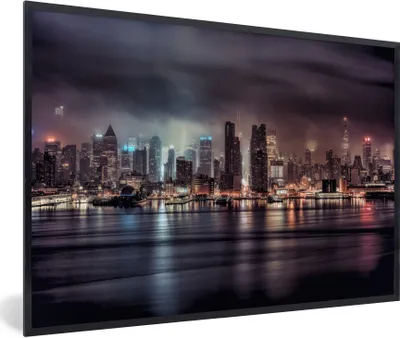 Produktbild von MuchoWow® Gerahmtes Poster New York - Sturm - Skyline 30x20 cm - Poster mit Schwarzem Bilderrahmen Wandposter Rahmen Foto Bilder - Kunstdruck - Bild-Poster