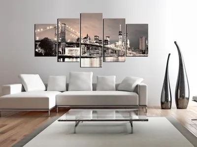 Produktbild von Akustikbild New York 200x100 cm Bilder Akustikschaum Hochleistungsschallabsorber Schallschutz Leinwand 5 tlg Wandbild Raumakustik Schalldämmung City Brooklyn Bridge Brücke Stadt 030202-11
