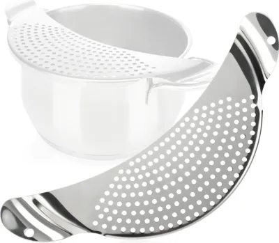Produktbild von com-four® Abgießhilfe für Kochtöpfe - Topfsieb in Halbmondform - Abtropfgitter für Schüsseln, Pfannen und 24cm Töpfe - Siebaufsatz halbrund, spülmaschinengeeignetes Nudelsieb, rostfreier Edelstahl 430