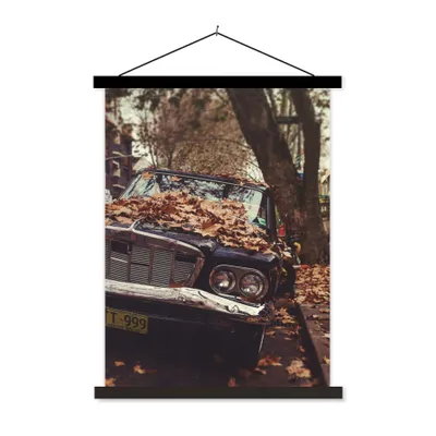 Produktbild von MuchoWow® Textilposter Auto - Herbstblätter - Landleben 60x80 cm mit schwarzem Rahmen - Plakathalter