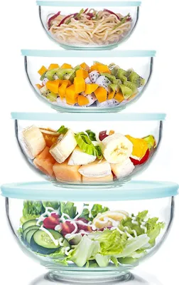 Produktbild von Set von 8 Glas-Schüsseln mit Deckeln - Hitzebeständige Rührschüsseln (3,7QT, 2,1QT, 1,1QT, 0,53QT) - BPA-frei und spülmaschinenfest