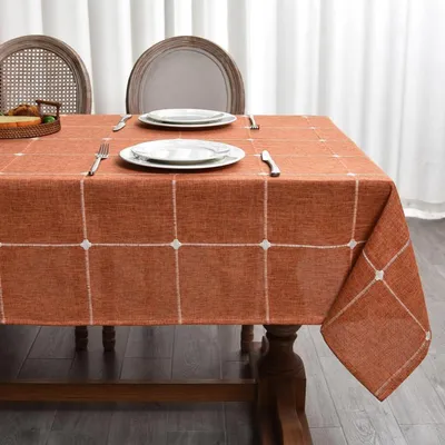 Immagine prodotto di Tovaglia arancione, lavabile, effetto lino, 180x135 cm, tessuto di cotone