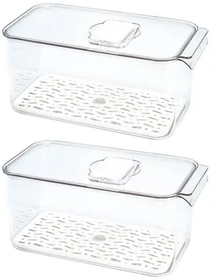 Immagine prodotto di Contenitori organizer per frigorifero con coperchio e vaschetta di raccolta, impilabili, 2 pezzi
