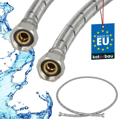 Obrázok produktu pre KOTARBAU® Flexibilná hadica 3/8 palca Vodná hadica 150 cm Odolná hadica 3/8“ x 3/8“ Pripojovacia hadica k armatúre Hadica k vodovodnému kohútiku S plášťom z nehrdzavejúcej ocele