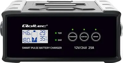 Immagine prodotto di Qoltec Caricabatterie a microprocessore 12 V/24 V 25 A con funzione di ripristino per batterie AGM, GEL e SLA e display LCD