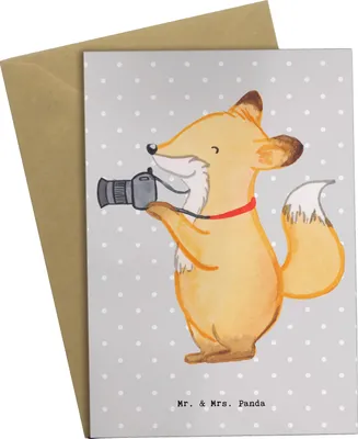 Produktbild von Mr. & Mrs. Panda Grußkarte Fotograf Herz - Grau Pastell - Geschenk, osterkarte, Ausbildung, Urlaub, weihnachtskarten, osterkarten, Paparazzi, einladungskarten, Fotografie