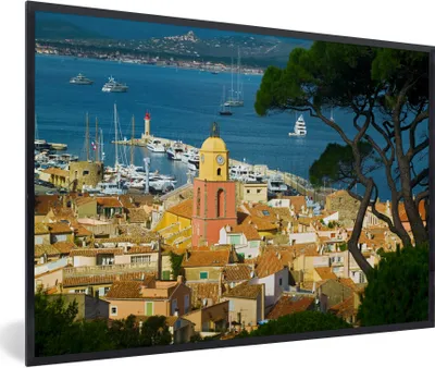 Produktbild von MuchoWow® Gerahmtes Poster Blick über den französischen Hafen von Saint-Tropez 30x20 cm - Poster mit Schwarzem Bilderrahmen Wandposter Rahmen Foto Bilder - Kunstdruck - Bild-Poster