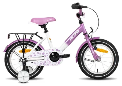 Image de Vélo pour enfant - 16 pouces (40 cm) - Pour filles et garçons de 2 à 7 ans - Avec roues d'appoint - Sonnette - Porte-bagages - Violet