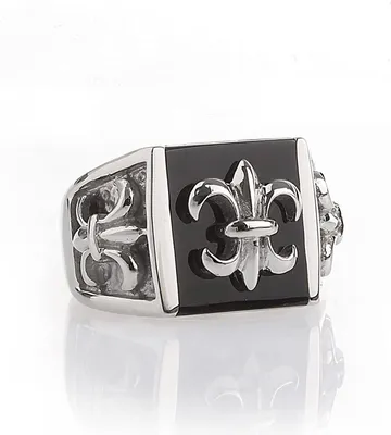 Produktbild von Männer Edelstahl Ring Bourbonische Lilien Und Onyx HSR4935 Herrenschmuck Größe 65.11