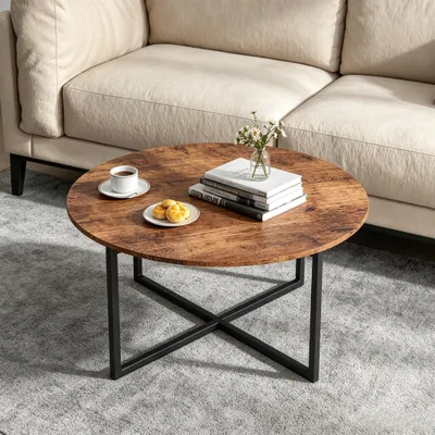 Runder Couchtisch 72x42 cm, industriell, Metallbeine, Schwarz+Braun