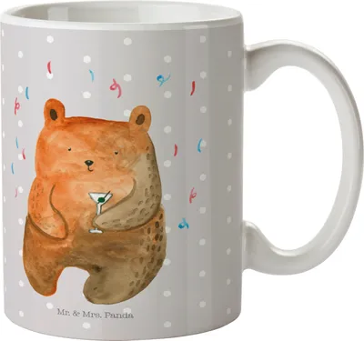 Produktbild von Mr. & Mrs. Panda Becher Bär Party - Grau Pastell - Geschenk, kakaobecher, Lustig, Geburtstag, Trinkbecher, Kaffeetasse, Kaffeepott, Mitbringsel, Tasse, Frühstücksbecher