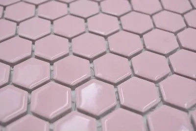 Produktbild von Handmuster Keramik Mosaik Hexagon altrosa glänzend Mosaikfliese Wand Fliesenspiegel Küche Bad MOS11H-1111_m