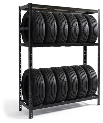 Produktbild von Relaxdays Reifenregal für 12 Reifen, HxBxT 180 x 120 x 40 cm, 450 kg, Stahl, Stecksystem, Reifenlager Werkstatt, schwarz
