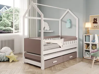 Obrázek produktu pro Dětská domečková postel s přistýlkou 80x180 KALNIA - bílé / lanýž