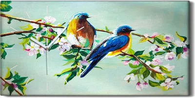 Produktbild von Leinwand Wanduhr Wandkunst Uhr 60x30 Malerei Zweige Blätter Blumen Vögel Kunst - weiße Hände
