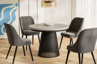 Immagine prodotto di Tavolo da Pranzo Allungabile, Tavolo da Cucina Rotondo, Stabile Costruzione con Gambe in Metallo, Diametro 100 cm, Cashmere, Collezione Nero