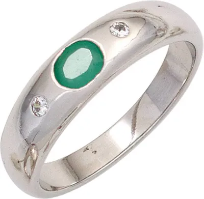 Produktbild von JOBO Damen Ring 925 Sterling Silber rhodiniert 1 Smaragd grün 2 Zirkonia Silberring Größe 50
