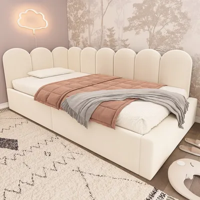 Produktbild von Odikalo Stauraumbett Kinderbett Polsterbett Tagesbett Schlafsofa Samt 90x200 Beige