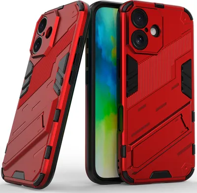 Produktbild von Armor Hülle für iPhone 16 Plus Hybrid PC TPU Bumper Stoßfestes Schutzhülle mit Standfunktion Rot