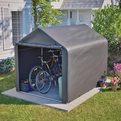Produktbild von Fahrradgarage aus Metall und PE, Grau, 160 x 220 x 165 cm