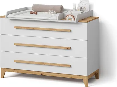 Image de Commode à langer Livinity Mailo Blanc/Artisan XL avec 3 tiroirs, Model 59777