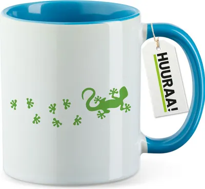 Produktbild von Huuraa Kaffeetasse Gecko Tapsen 330ml Blau Keramik Kaffeebecher Geschenkidee