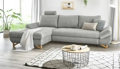 Produktbild von Ecksofa "Skalm" in hellgrau Struktur-Stoff Sofa mit Bettfunktion und Stauraum
