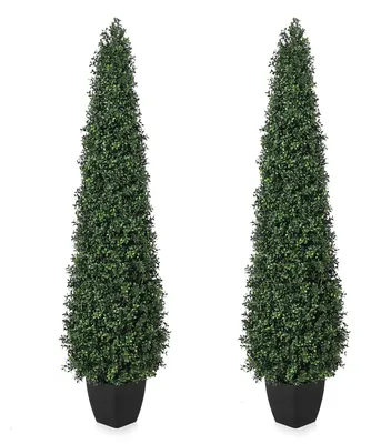 Obrázok produktu pre Umelo vytvarované živé ploty z boxwoodu – sada umelých rastlín, 2 kusy – výška 150 cm – v kvetináčoch – materiál: polyetylén (PE) – vhodné do interiéru – dekorácia podlahy