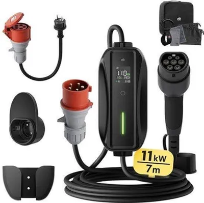 Productafbeelding van Laadpaal 11 kW 3-Fase - Type 2 Laadkabel 7 Meter - Mobiele Lader - Voor Elektrische Auto's En PHEV - Draagbare Wallbox