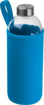 Produktbild von Trinkflasche aus Glas mit Neoprensleeve / 1000ml / Neoprenfarbe: hellblau