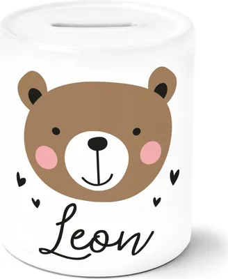 Produktbild von Kinder Spardose mit Namen Bär Fuchs Einhorn Tiermotive personaliserte Geschenke Sparschwein Keramik SpecialMe® Bär weiß Spardose