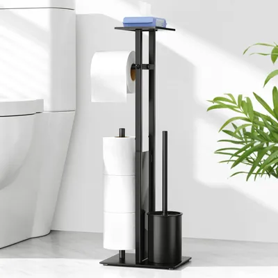 Stand-Toiletpapierhalter mit WC-Bürste, Edelstahl, schwarz