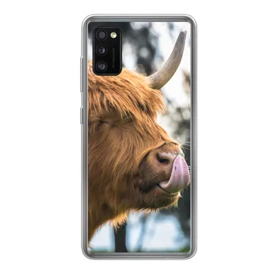 Produktbild von MuchoWow® Handyhülle Schutzhülle Hülle für Samsung Galaxy A41 Schottischer Highlander - Nase - Baum Silikon Softcase Handy Hülle - Mobiltelefon