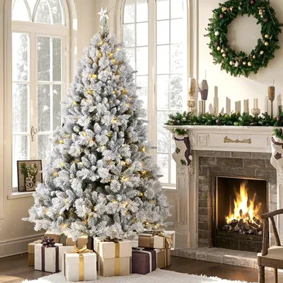 Produktbild von Kunstweihnachtsbaum - Weihnachtsbaum - Künstlicher Baum - Schnee-Weihnachtsbaum - LED-Weihnachtsbaum - 180 cm - Warmweiße LED-Beleuchtung