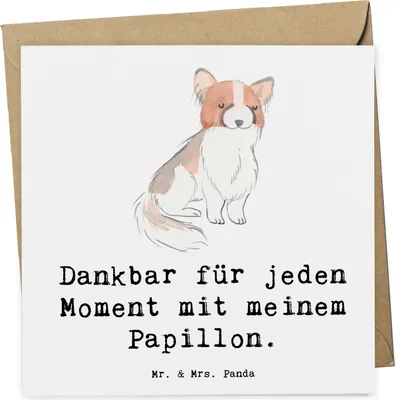 Produktbild von Mr. & Mrs. Panda Deluxe Karte Papillon Moment - Weiß - Geschenk, Klappkarte, anlasskarte, faltkarte, Glückwunschkarte, doppelkarte, Kontinentaler Zwergspaniel, Grußkarte
