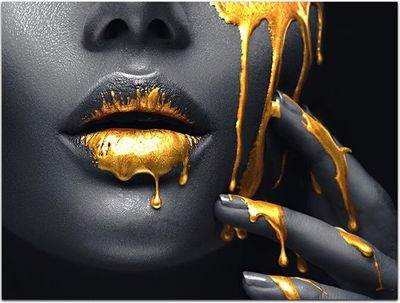 Wandbild Acrylglas Lippen, Frauen Lippen mit goldener Farbe, Beauty M0052 – 100x75cm