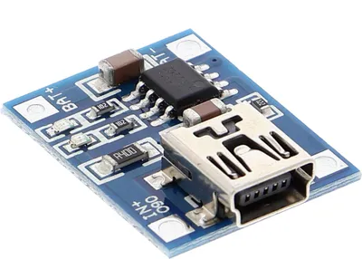 Produktbild von Lithium-Batterie-Ladegerät - TP4056 Chip, 4,5 5,5 V, max.1 A, Mini-USB