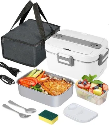 Produktbild von Elektrische 3-in-1 Lunchbox - 12/24/220V Thermocontainer 18 L - Großer Behälter für Erwachsene - Wärmehaltende Box mit Besteck und isolierter Lunchtasche - Für Auto, Haushalt und Büro - Weiß