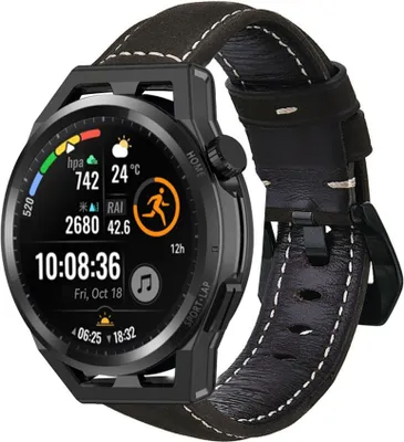 Produktbild von Strap-it Huawei Watch GT Runner Lederarmband (Schwarz)