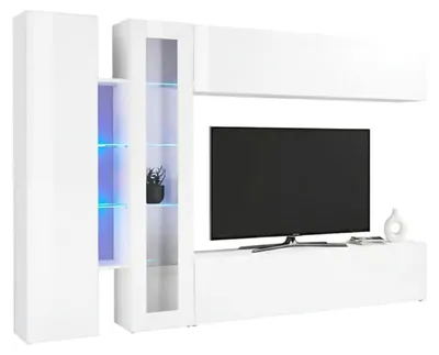 Produktbild von Wohnzimmermöbel Dborin, Wohnzimmer-Set TV-Möbel mit 4 Türen, Mehrzweck-Wohnmöbel, 100 %  Italy, cm 280 x 30 x 180, glänzend weiß