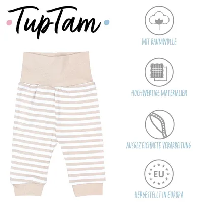 Produktbild von TupTam Baby Mädchen Lange Pumphose 3er Pack, Farbe: Streifen Beige / Beige / Dunkelblau, Größe: 98