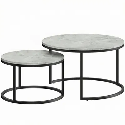 Produktbild von Modernes Kaffeetisch 2er-Set, Stapelbare Beistelltische mit Metallgestell für Wohnzimmer, Schlafzimmer, Büro, Grau
